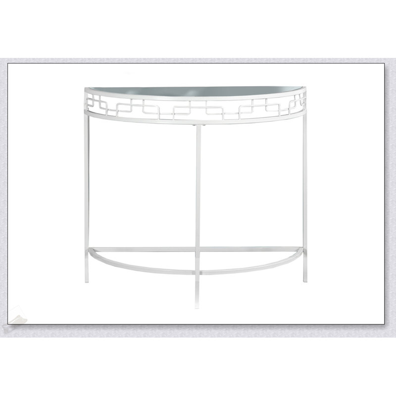 Narrow Clear Tempered Glass And White Metal Console Table For Entryways And Sofas, Space-Saving And Elegant Design.