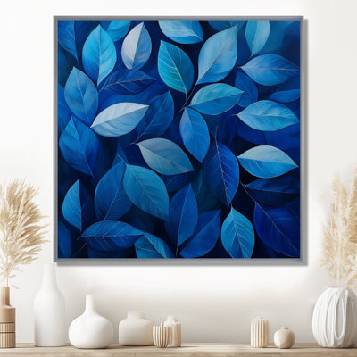 Cobalt Leaves In Moon Light Collage I - Leaves Wall Art