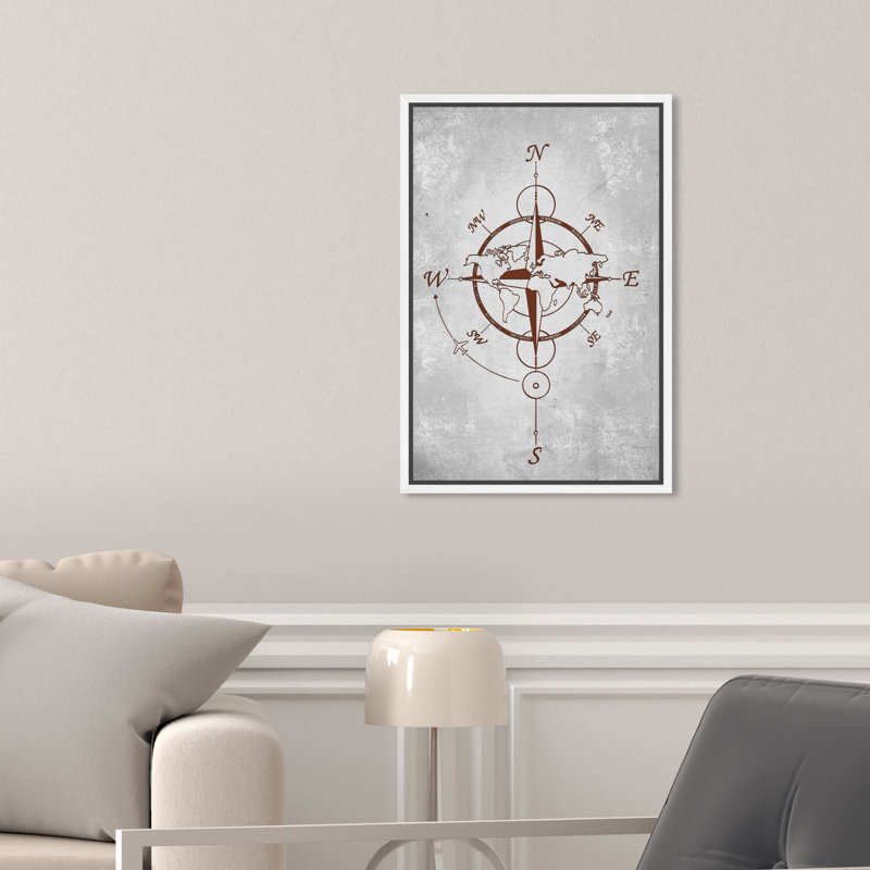World Compass - Peinture sur toile, Toile blanche encadrée, H 15 po x l 10 po