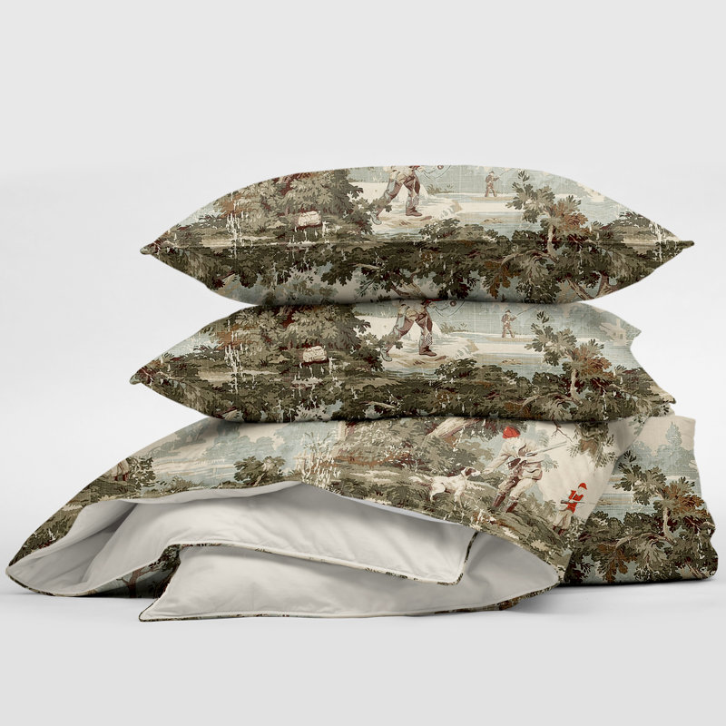 Greenwood Ivory/Red Linen Duvet Cover Set, California King Duvet + 2 King Shams