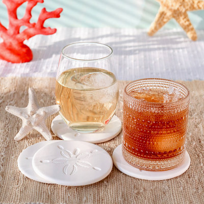  Absorbent Sand Dollar Drink Coasters Set of 4 - Coastal Decor, Nautical Home Decorations, Housewarming Gift, & Beach Themed Coasters for Drinks