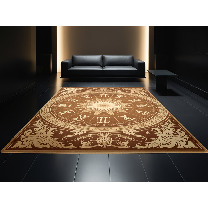 Tapis oriental classique lavable à la machine en brun - Reliure brun clair, 2 pi x 3 pi
