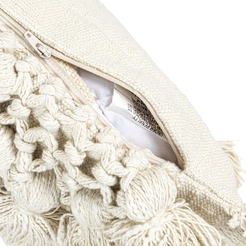 Cotton Slub Pillow with Crochet and Tassels, Gray