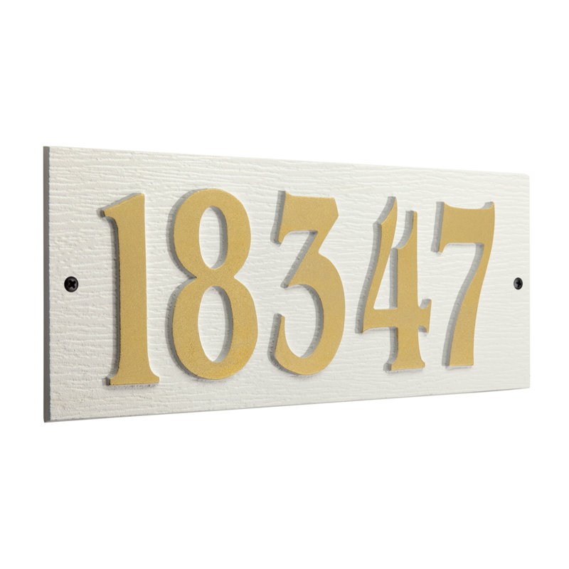 Woodgrain Mid-Century Rectangle Plaque, Standard Wall 1-line, Blanc / doré, Yes