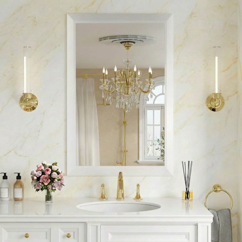 Miroir de salle de bain en verre trempé épais de haute qualité, 24 po x 16 po, Blanc