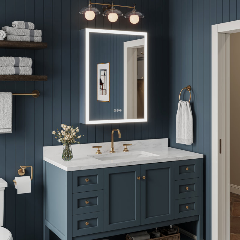 Recessed or Surface LED Mirror Medicine Cabinet, Defogger, Touch Sensor, Dimmer, Outlets and USBs, 32" H x 24" W x 5.4" D