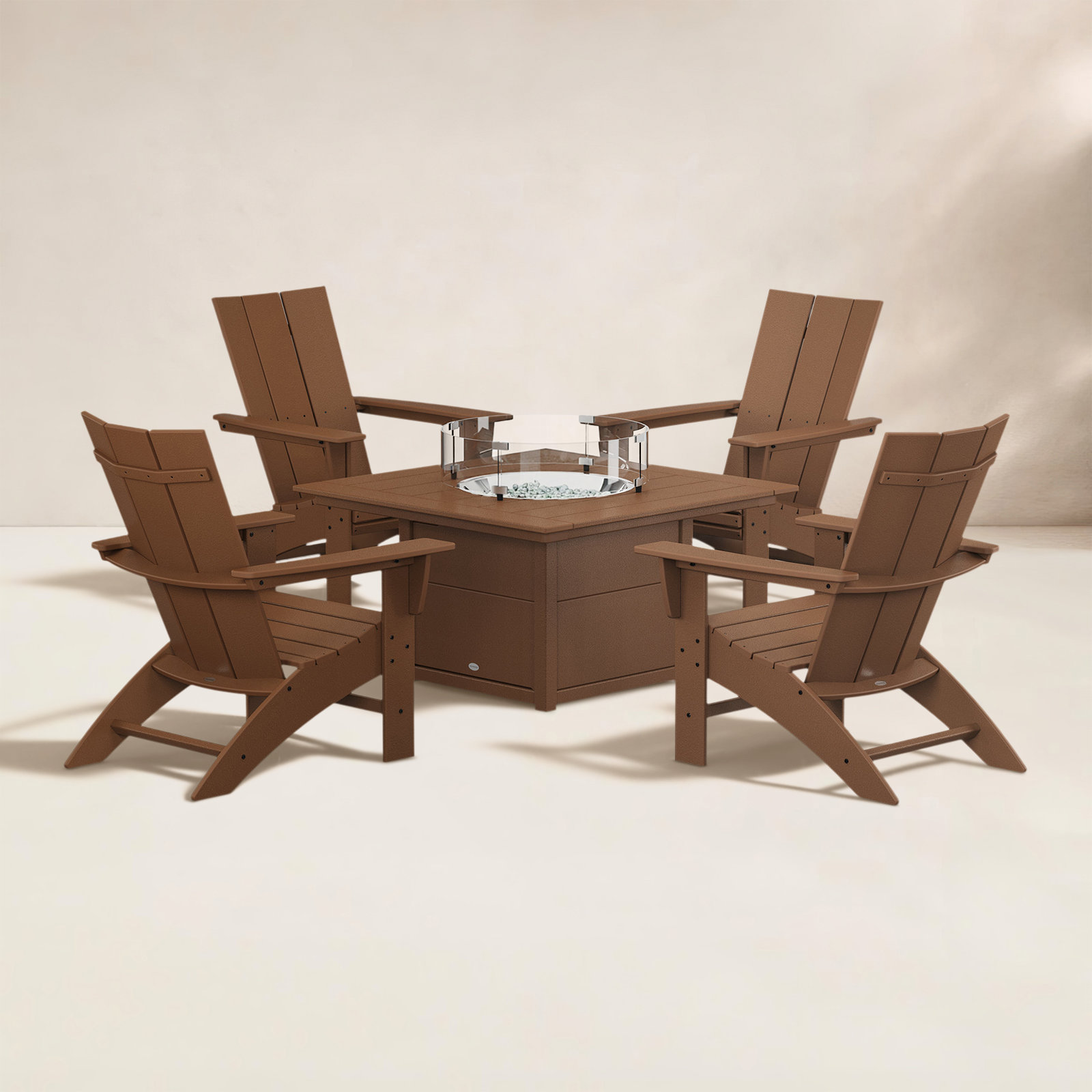 POLYWOOD® Modern Adirondack 4-Person Patio Seating Group, Teak