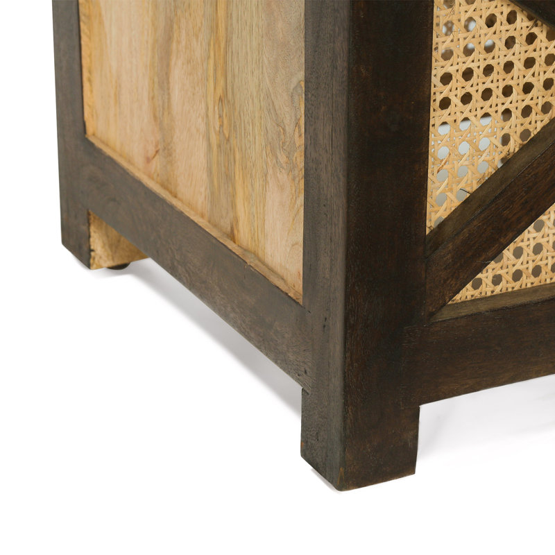 Tabouret 16 "en bois de manguier et en rotin tissé - table d'appoint multiusage, repose-pieds, support de rangement