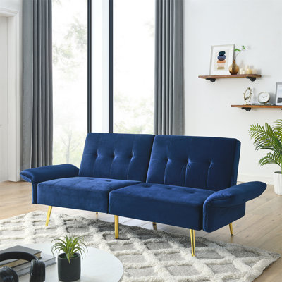 Italian Velvet Futon Sofa Bed, Convertible Sleeper Loveseat Couch with Folded Armrests and Storage Bags for Living Room and Small Space, 280g velvet