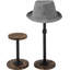 Ensemble de 2 porte-chapeaux à piédestal réglables en métal noir industriel avec base et plateau en bois brûlé rustique, casquette de baseball et présentoirs à perruques, ensemble de 2