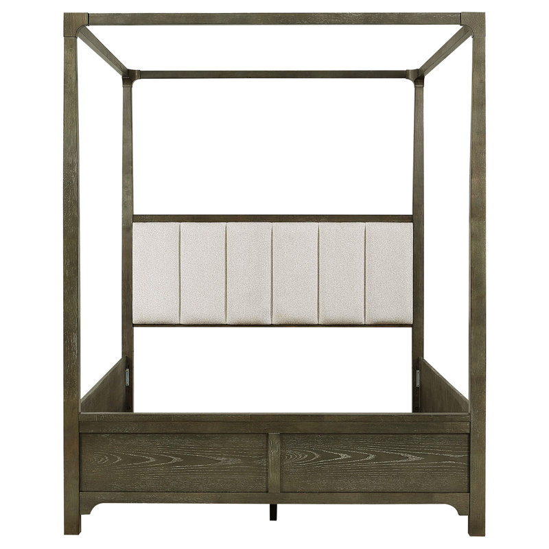 Debie Park Queen Wood Canopy Bed with Channeled Boucle Headboard, Dark Cocoa, Queen
