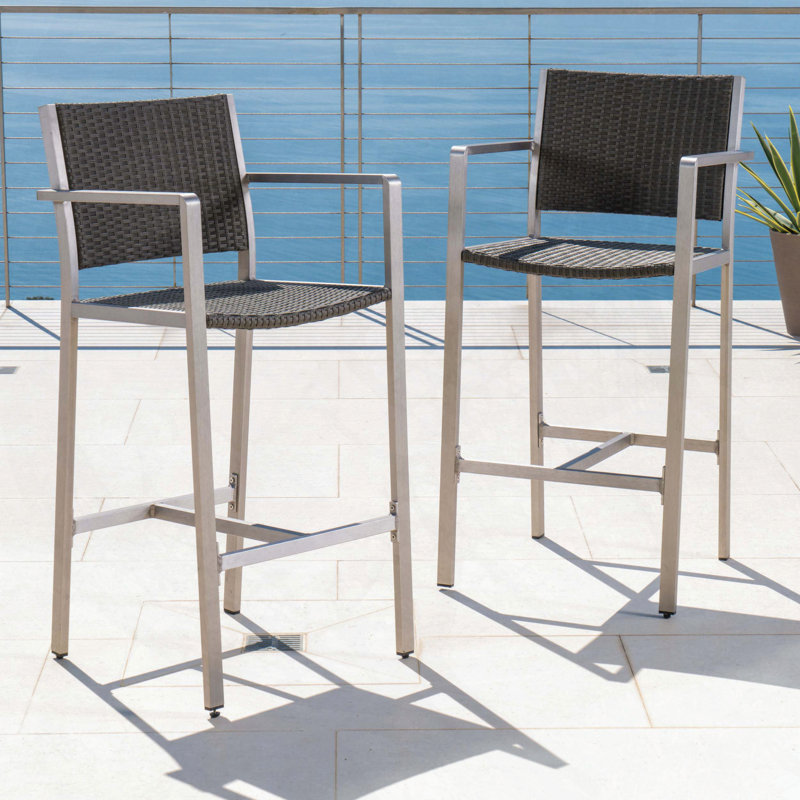 Aluminum Barstools with PE Rattan Seat, Set of 2
