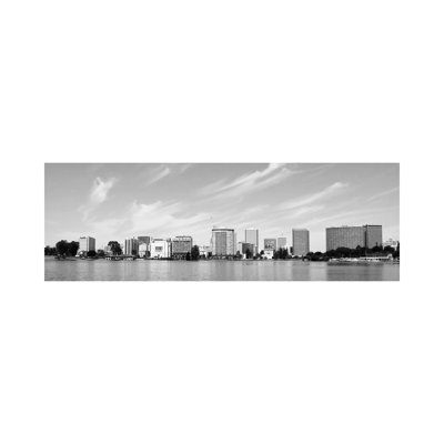 Oakland Panoramic Skyline Cityscape (Black & White) - Wrapped Canvas Panoramic Print