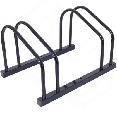 2 Bikes Floor Bike Stand, Bike Parking Rack Garage Bike Storage Stand Indoor/Outdoor 22-28" Wheel Stand, Max. Tire Width 2.15",Black Painted