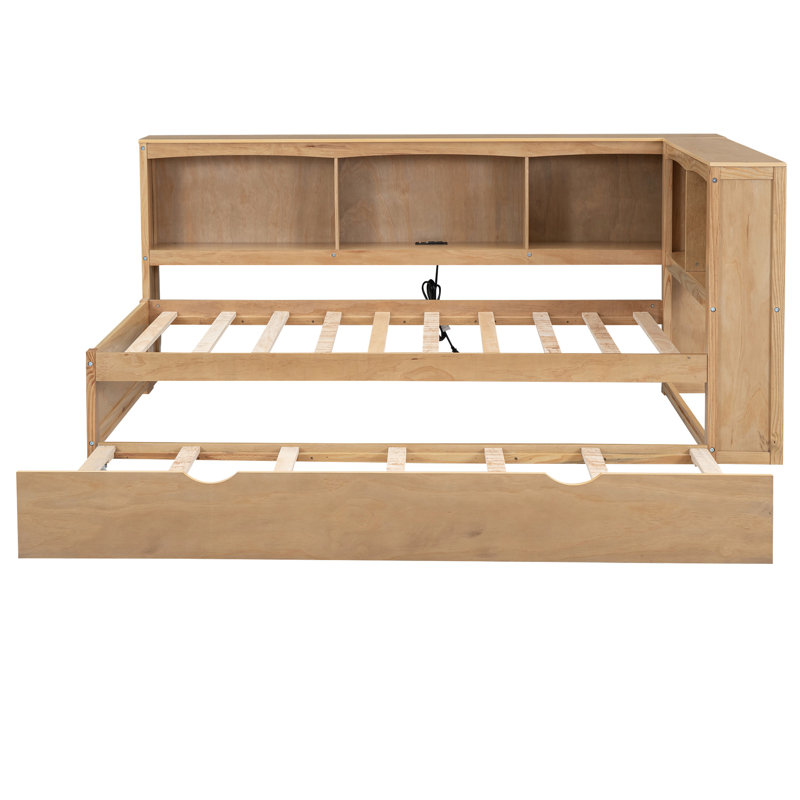Lit de jour avec lit gigogne simple et rangement - Lit gigogne en bois, structure solide Ports