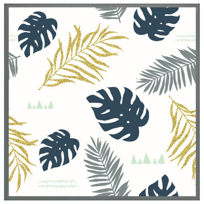 Armida Gold Glitter & Navy Leaves - Single Picture Frame Print