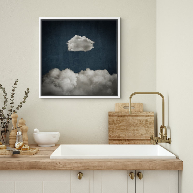 «Pastel Navy Abstract Sky Clouds Modern Relaxing Minimalist», reproduction sur toile flottante, H 24 po x l 24 po, Blanc