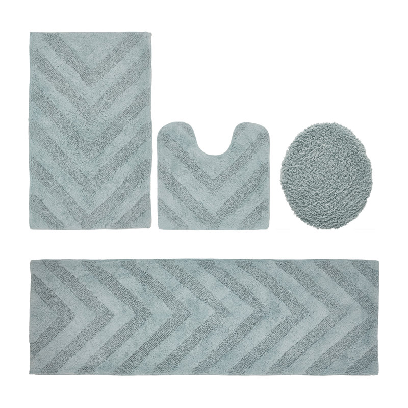 Hugo Premium 100% Cotton 2370 GSM 4-Piece Tufted Bath Rug Set with Non-Slip Spray Latex Backing, OEKO-TEX® Certified, Super Absorbent & Machine Washable, Blue
