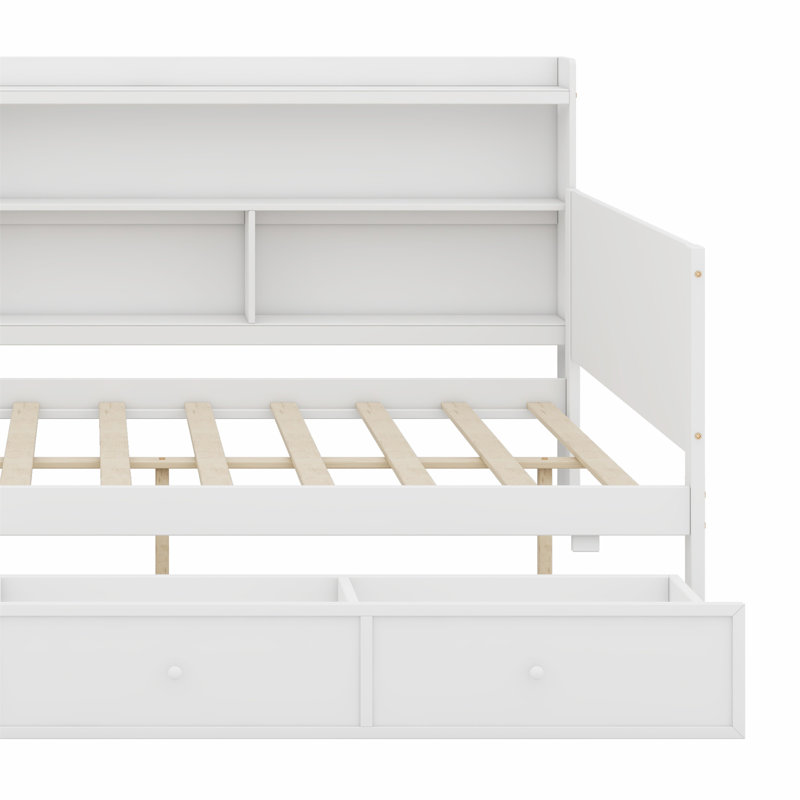 Wooden Daybed With 3 Drawers,USB Ports And Desk, White
