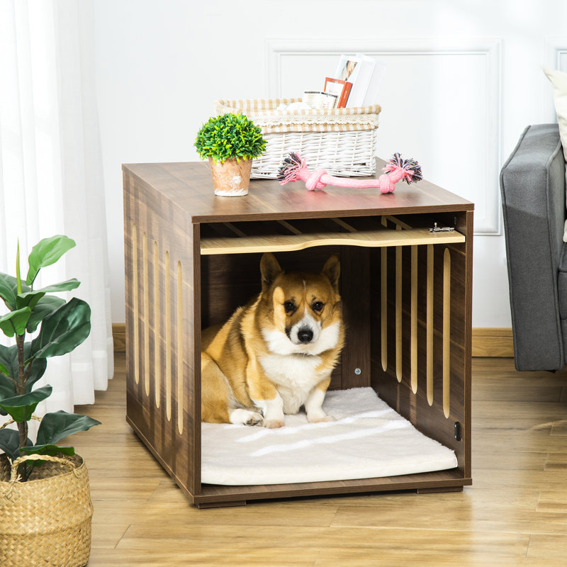 Lit de caisse pour chien - Mousse rembourrée de mousse, porte amovible, pour petits et moyens chiens, cage intérieure pour animal de compagnie brun, panneau de porte,