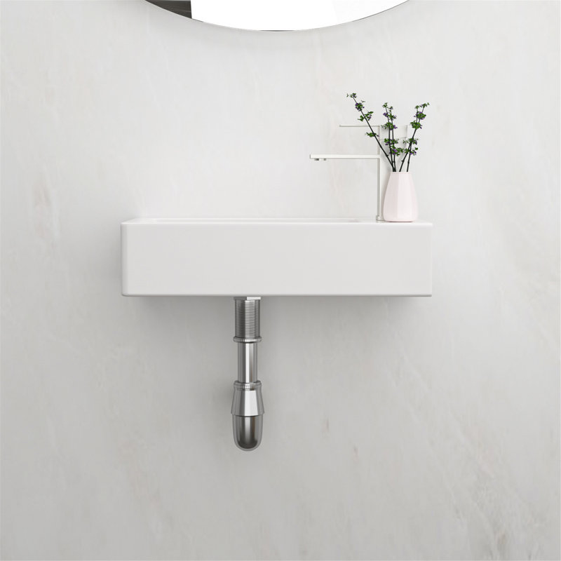 Lavabo de salle de bain mural rectangulaire avec trou de robinet simple