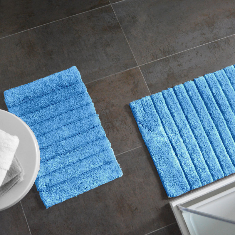 Shiwanda Ribbed Two Piece Bath Mat Set, Cornish Blue