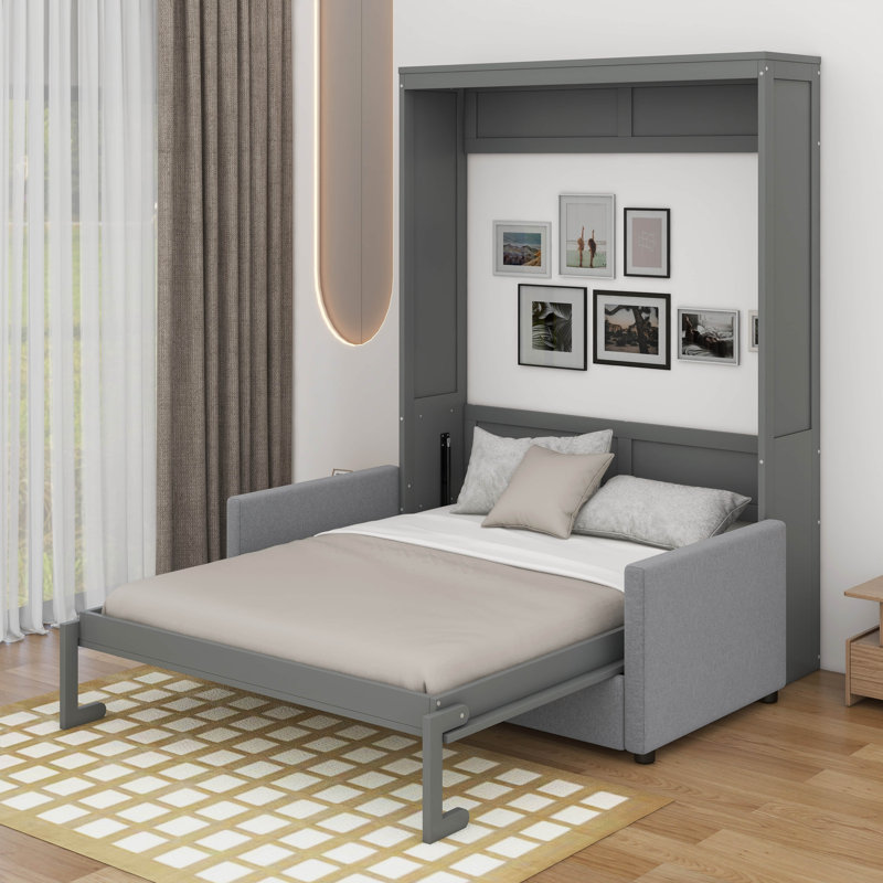 Grand lit escamotable avec coussin, Gris