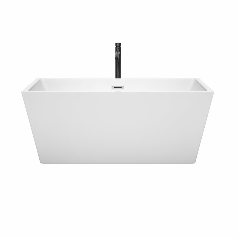 Sara 59" x 32" Freestanding Soaking Acrylic Bathtub with Faucet, White/Polished Chrome/Matte Black