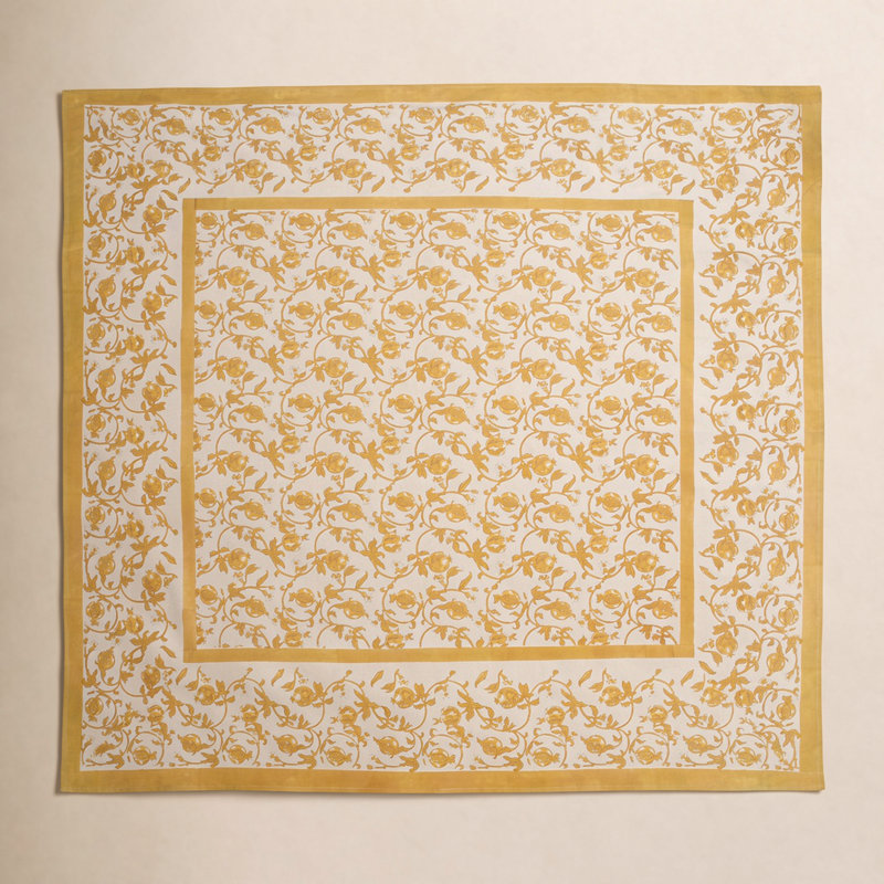 Bryah Tablecloth - Rectangular, 128" L x 71" W, Mustard/White