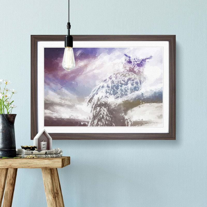 The Great Horned Owl in Abstract - Picture Frame Painting Print, 27cm H x 36cm W x 2cm D, Walnut Framed