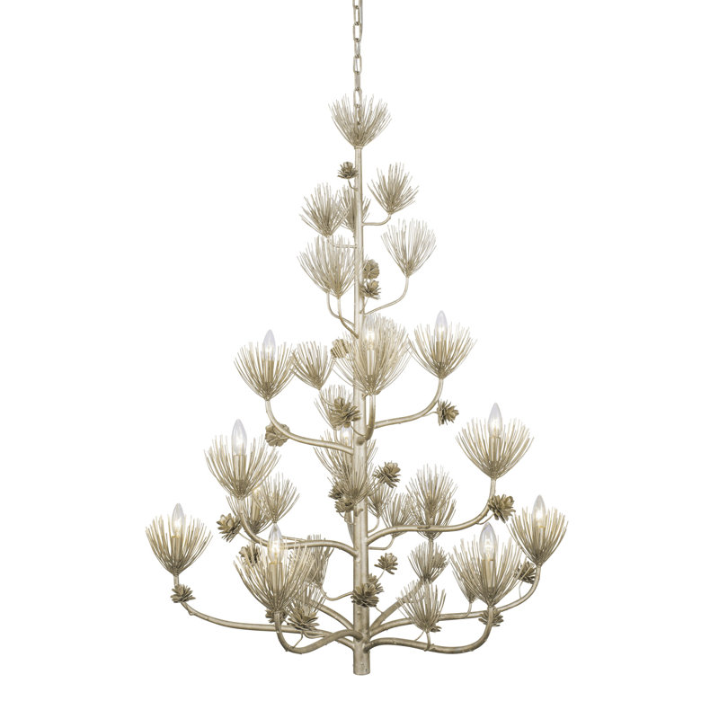 Majestic Pine 12-Light Tiered Chandelier in Zen Gold