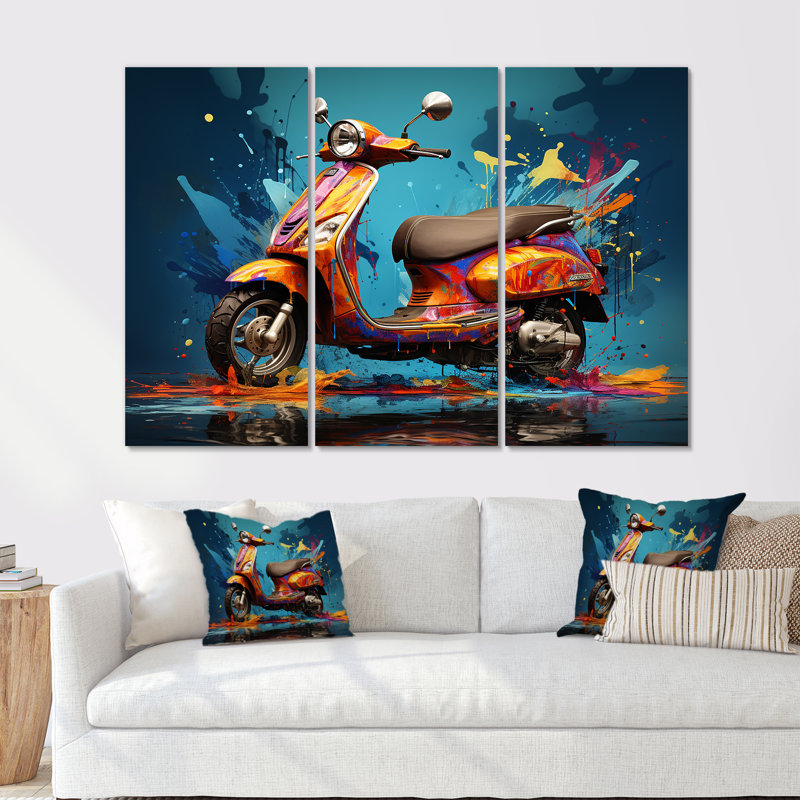Graffiti Scooter Delight - ensemble d'art mural sur toile Scooter, H 40 po x l 60 po