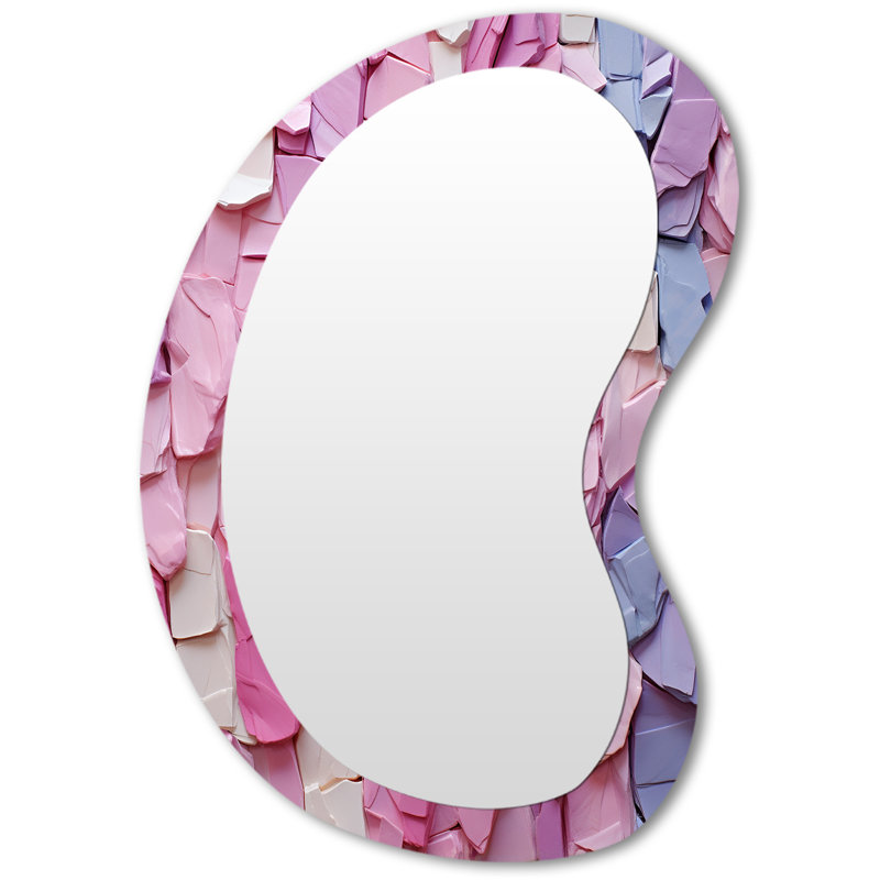 Evalisse Pink and purple dynamic paint - Geometric Unique Shape Decorative Wall Mirror, Modern Asymmetrical Mirror, Printed Metal Art