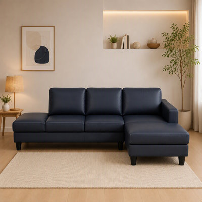 Canapé d'angle en similicuir d'angle avec méridienne et pouf