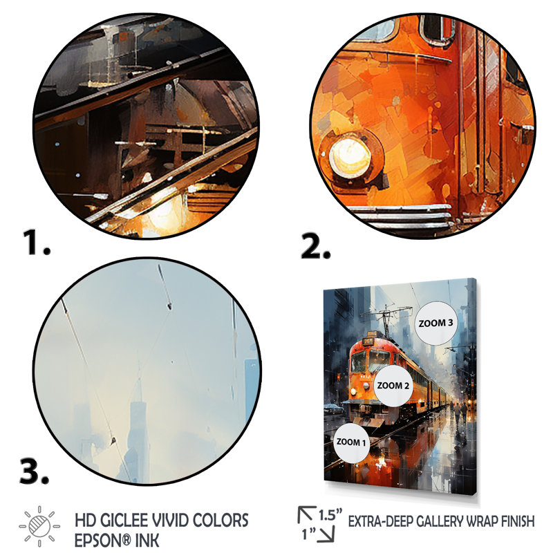 «Orange Train Journey I», reproduction sur toile, Encadrement doré, H 40 po x l 30 po x P 1,5 po