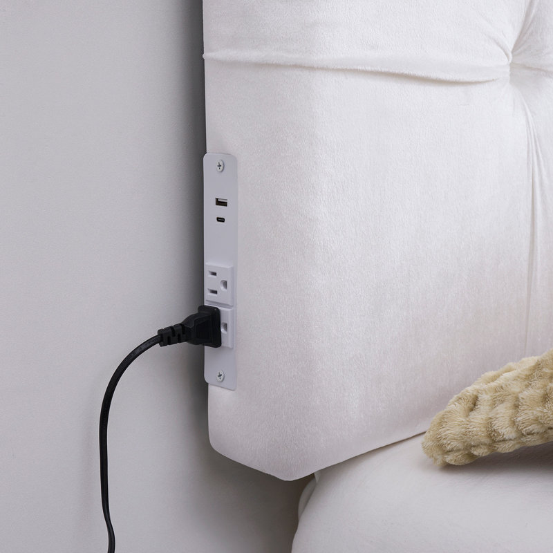Mo' Classic Left Side Outlet Headboard with Legs - Plush Velvet White