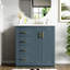 Meuble-lavabo de 30 po avec lavabo en céramique - bois massif bleu et 3 tiroirs-1919554695
