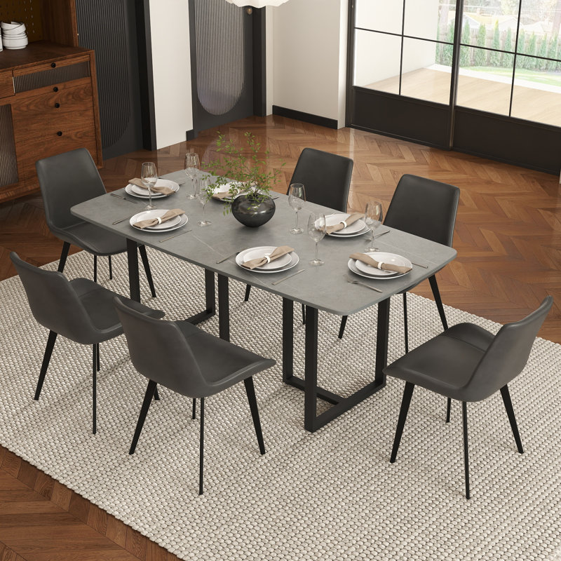 Table de salle à manger Evannie, Noir, Gris, H 29,53 po x L 70,87 po x l 35,43 po