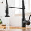 Robinet de cuisine noir à poignée simple avec robinet rétractable, facile à nettoyer, contrôle du volume et de la température de l'eau dans la cartouche en céramique, résistance aux fuites améliorée, modes de pulvérisation