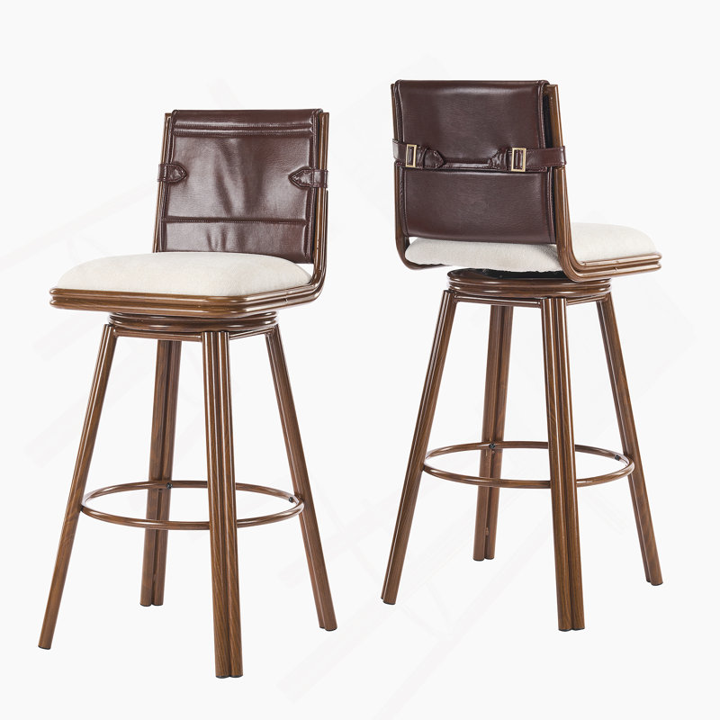 Ensemble de 2 tabourets de bar réglables en hauteur de 24,5 à 33,5 po avec dossier, repose-pieds et revêtement en cuir synthétique pour plus de confort et de style