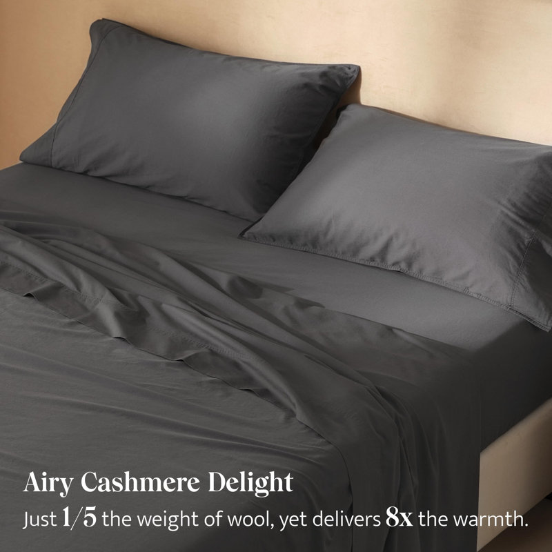 Double Stitch Cashmere Pima Cotton Sheet Set, Ash Black, California King Sheet Set