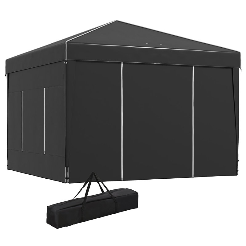 Abri escamotable avec parois latérales Outsunny 9,7 pi x 9,7 pi, Noir