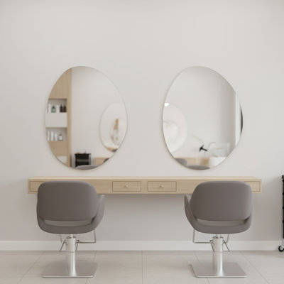 Miroir mural irrégulier sans cadre en forme d'œuf, miroir de salle de bain asymétrique en forme de nuage organique, miroir de décoration argenté biseauté pour salle de bain
