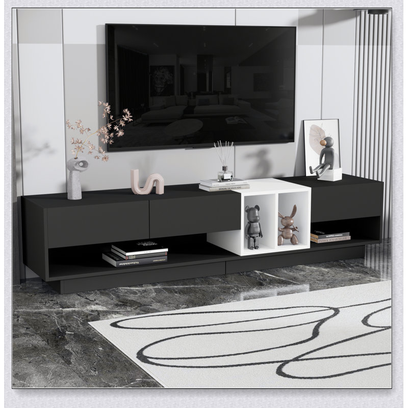 Meuble télé avec une conception compacte, un téléviseur stable de 80 po, un support multifonctionnel