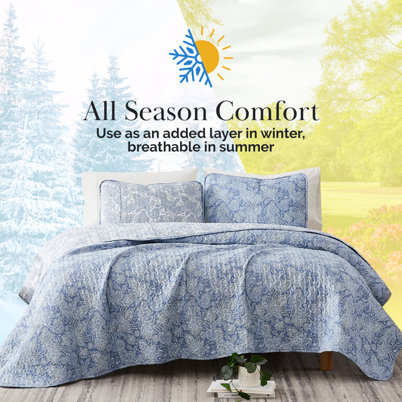 Ensemble de courtepointe réversible moderne et contemporaine en microfibre Paisley, Bleu