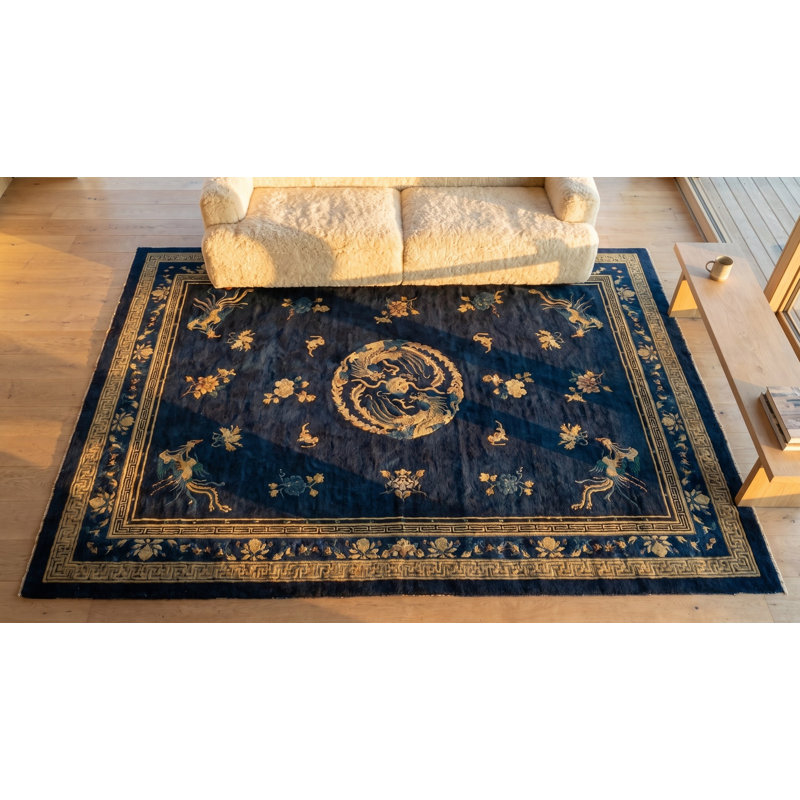 Hand Knotted Wool Area Rug in Blue