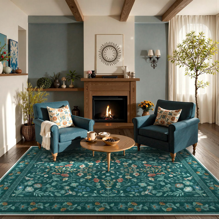  Floral Washable Rugs Non-Slip Ultra-Thin Soft Area Rug Vintage Botanical Print Carpet