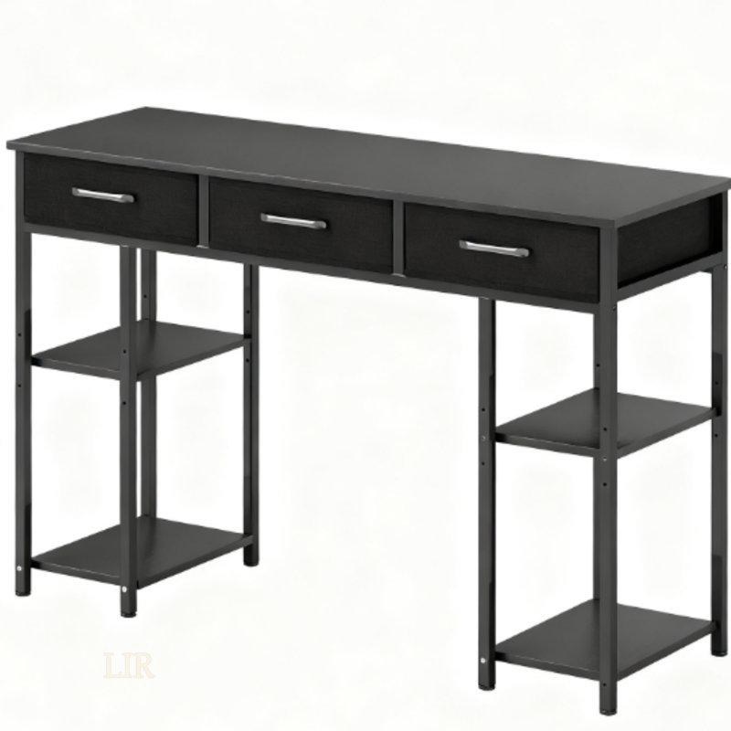 Compact Computer Desk With Fabric Drawers And Adjustable Shelves For Home And Office For Organized Workspaces, White