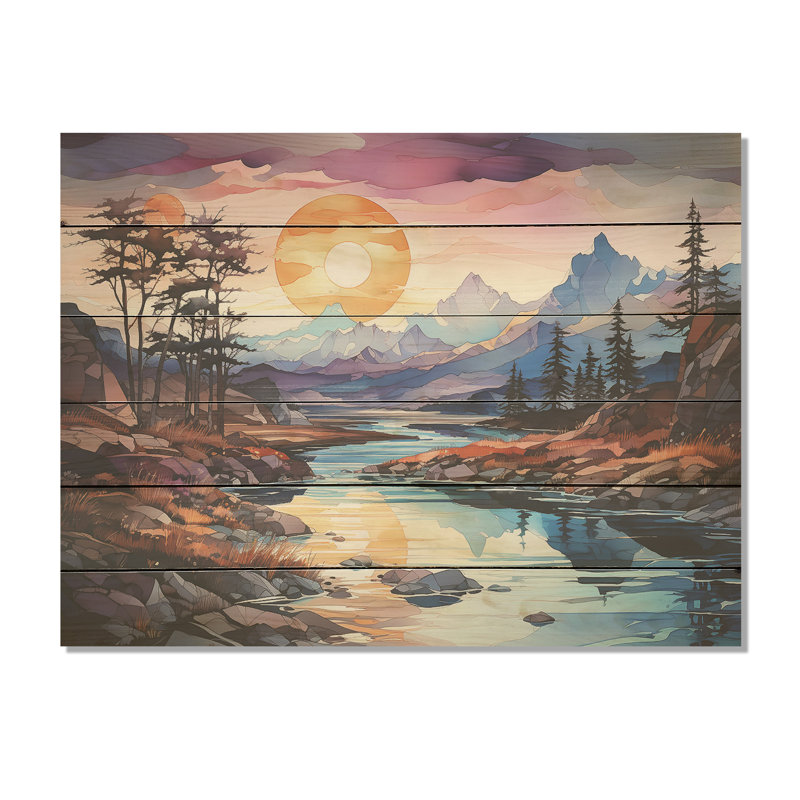 Glacier Sunrise In Canada - Glacier Wood Wall Art On Natural Pine Wood, 10" H x 20" W