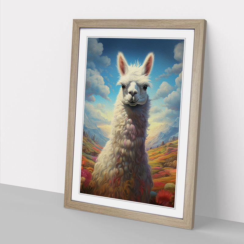 Llama Conceptual No.2 - Single Picture Frame Print on Wood, Oak Framed, 64cm H x 46cm W x 2cm D